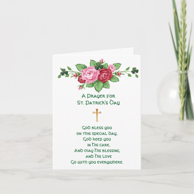 A Prayer for St. Patrick's Day Shamrocks Roses Holiday Card (Front)