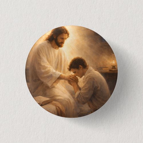 A Prayer on His Knees with Jesus Button
