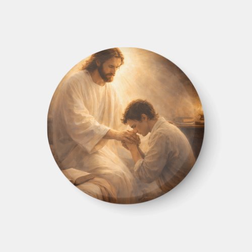 A Prayer on His Knees with Jesus Magnet