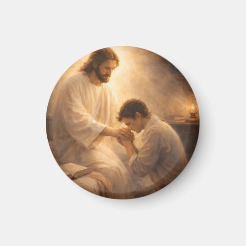 A Prayer on His Knees with Jesus Magnet