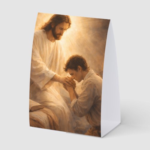 A Prayer on His Knees with Jesus Paper Table Tent