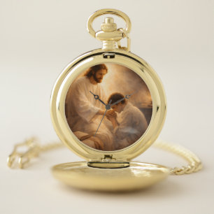 A Prayer on His Knees with Jesus Pocket Watch