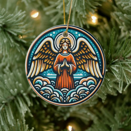 A praying guardian angel ceramic ornament