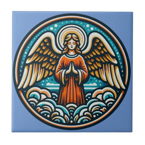 A Praying Guardian Angel Ceramic Tile