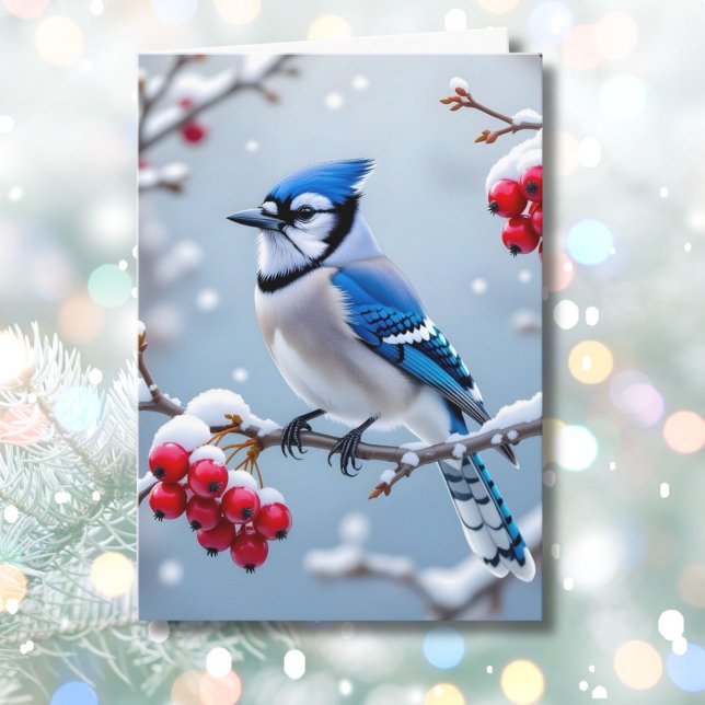 A Pretty Blue Jay on a Snowy Branch Christmas Card (Creator Uploaded)