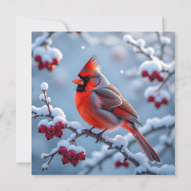 A Pretty Cardinal on a Snowy Branch Christmas Card (Front)