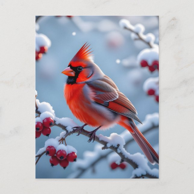 A Pretty Cardinal on a Snowy Branch Christmas Holiday Postcard (Front)