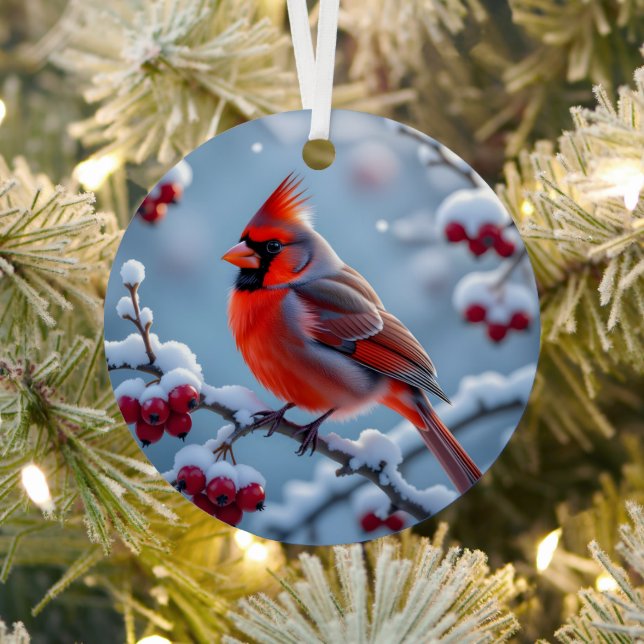 A Pretty Cardinal | Personalized Christmas Metal Ornament (Insitu)