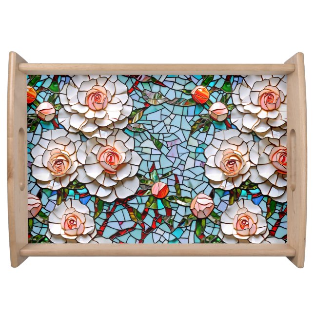 A Pretty Faux Mosaic Floral Pattern Serving Tray (Front)