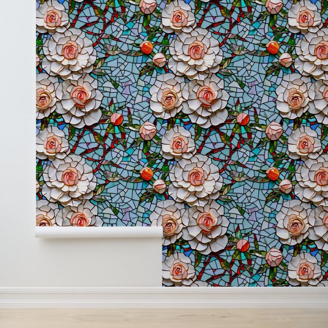 A Pretty Faux Mosaic Floral Pattern Wallpaper (Application)