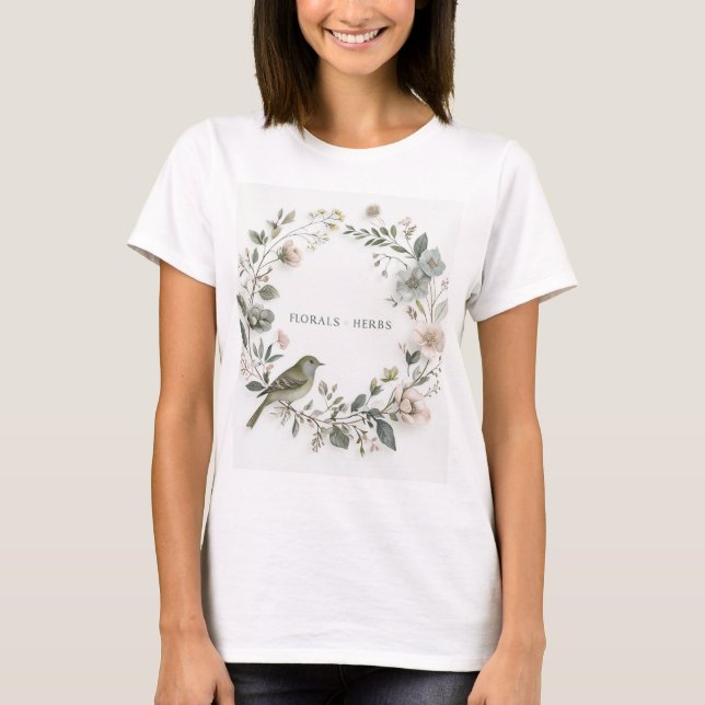 a pretty flower and a little bird T-Shirt (Front)