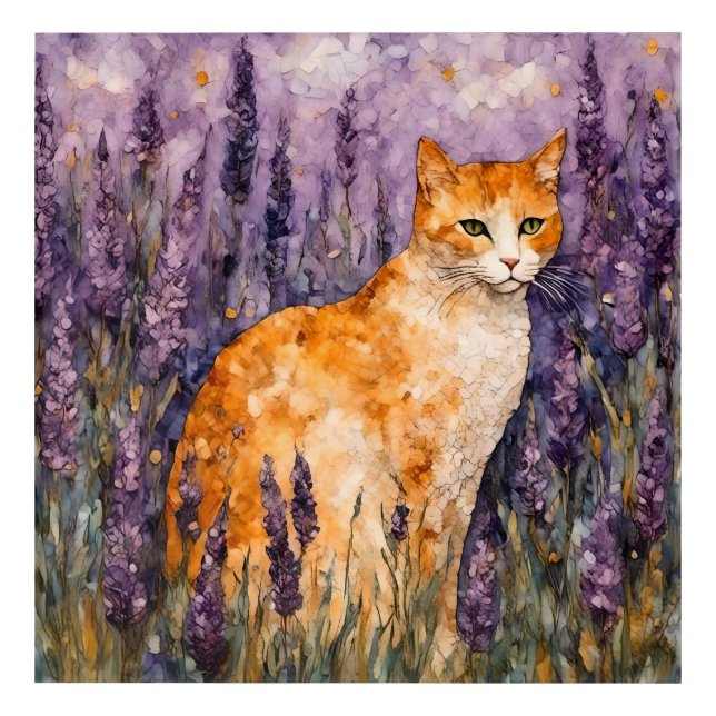 A pretty ginger cat in a lavender field  acrylic print (Front)
