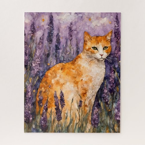 A pretty ginger cat in a lavender field jigsaw puzzle