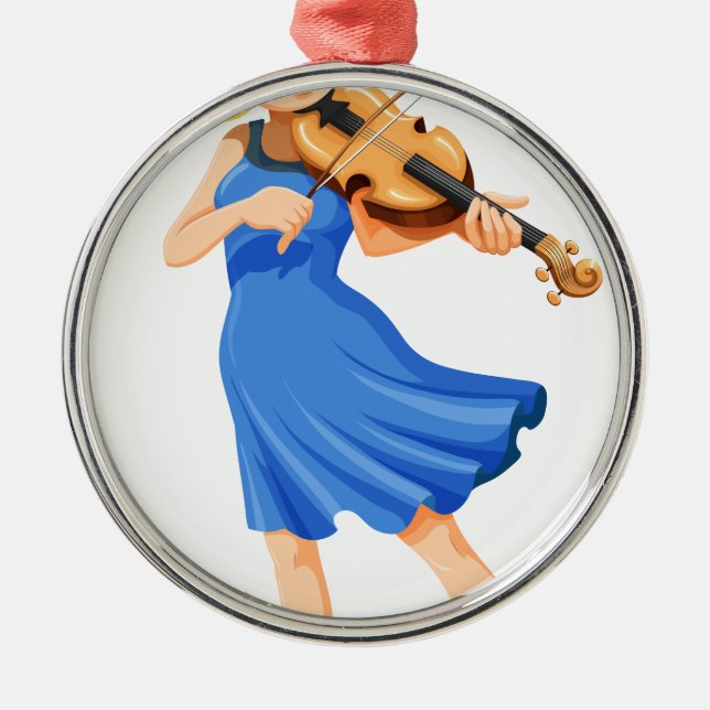 A pretty girl playing the violin metal ornament (Front)