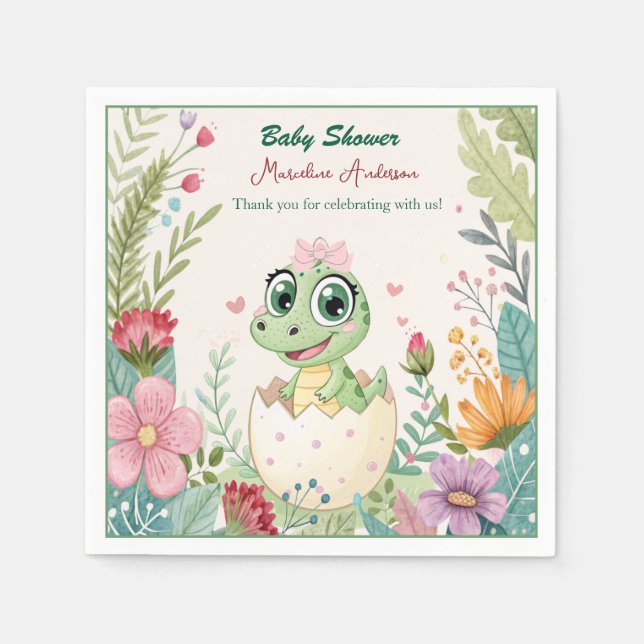 a pretty little Dinosaur Watercolor Hatching Soon  Napkins (Front)