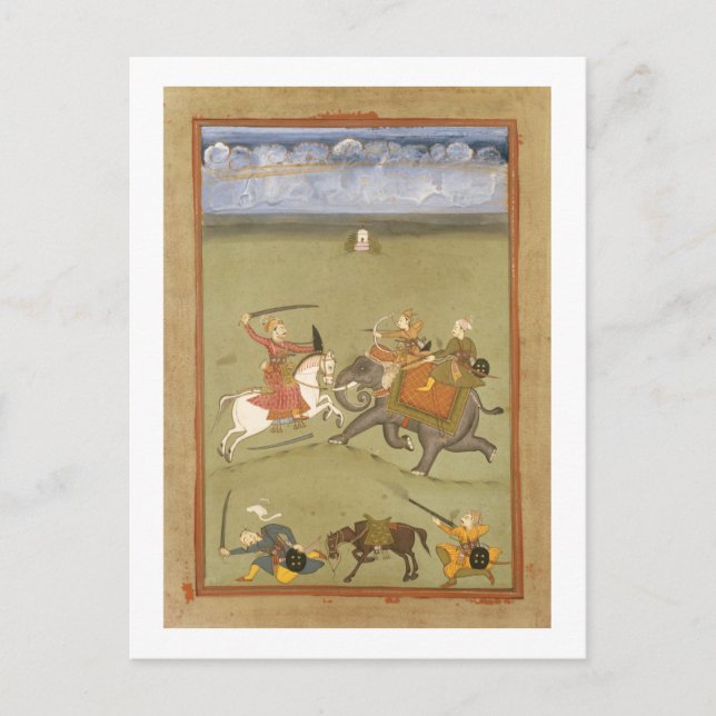 A Prince Fighting his Enemies on an Elephant, c.17 Postcard (Front)