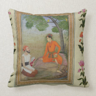 A prince in discussion with a religious man holdin throw pillow