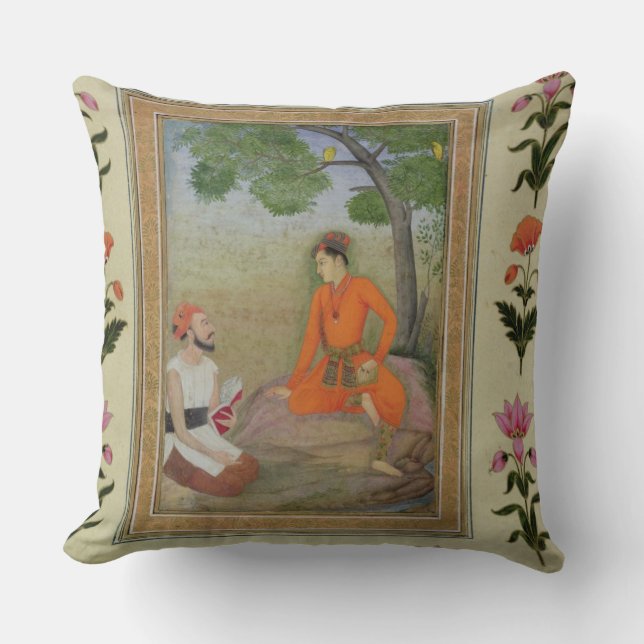 A prince in discussion with a religious man holdin throw pillow (Front)