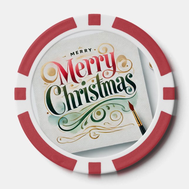 A product with a design of "Merry Christmas" Poker Chips (Front)
