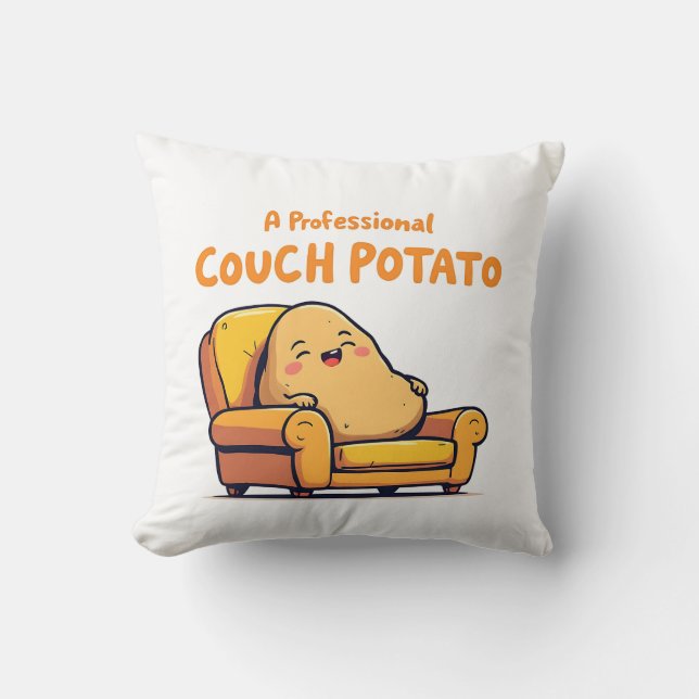 A Professional Couch Potato Funny Cute Cartoon Thr Throw Pillow (Front)