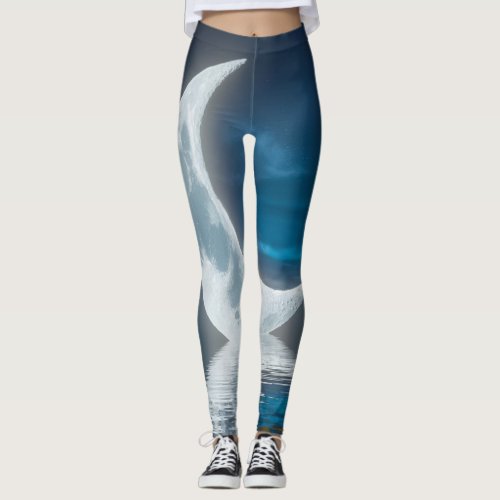 A prominent crescent moon sticker leggings