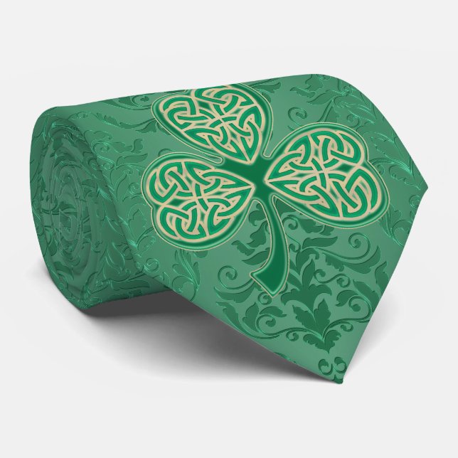 A Proper St. Patrick's Day Irish Green Shamrocks Neck Tie (Rolled)