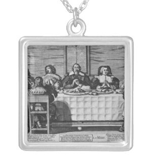 A Protestant family blessing the meal Silver Plated Necklace