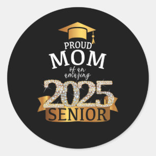 A Proud 2025 Senior Mom I Elegant Yellow Celebrati Classic Round Sticker