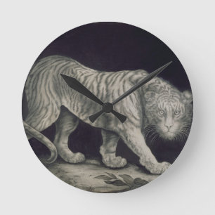 A Prowling Tiger (pencil on paper) Round Clock