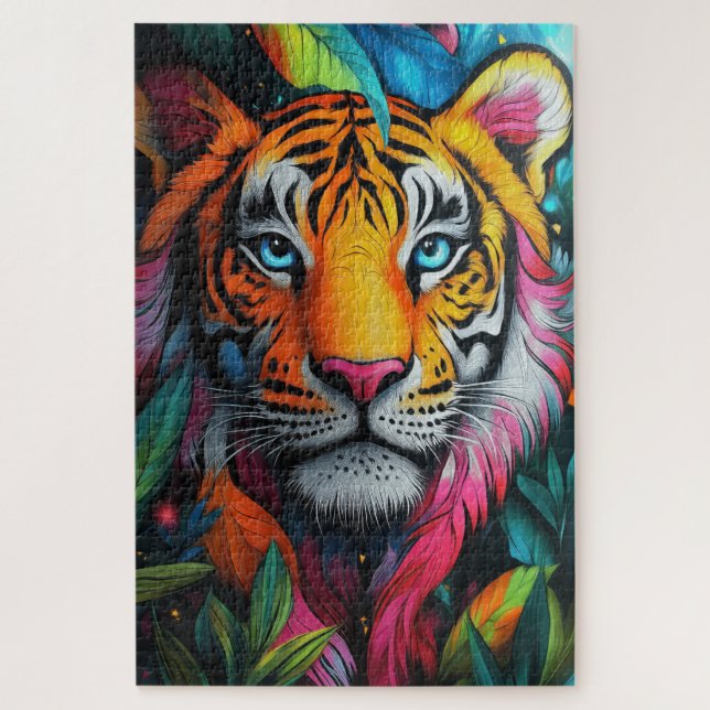 A psychedelic tiger jigsaw puzzle (Vertical)
