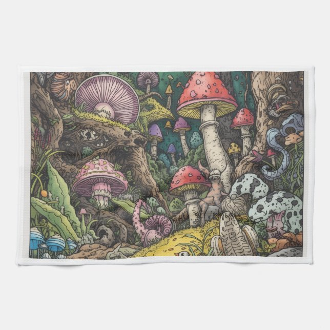 A psychedelic woodland decorative tea towel (Horizontal)
