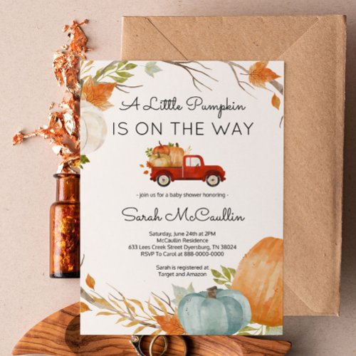 A Pumpkin is On The Way Baby Shower Fall Invitatio Invitation