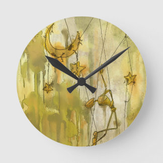 A Puppet's Dream of Moon and Stars on String Round Clock