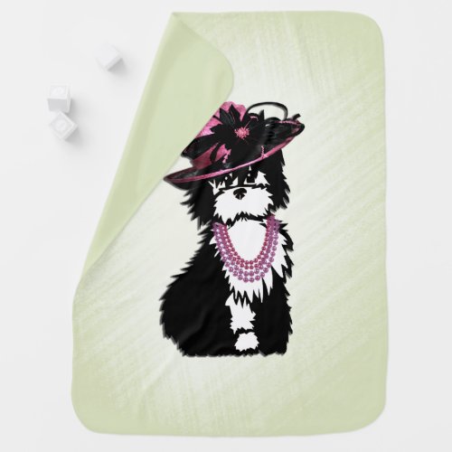 A Puppy Dog all Dressed Up Green Baby Blanket