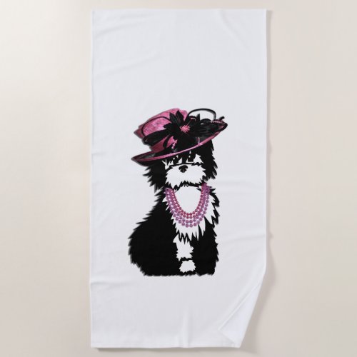 A Puppy Dog all Dressed Up Pink Beach Towel