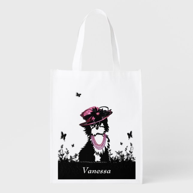 A Puppy Dog all Dressed Up Pink Personal Grocery Bag (Front)