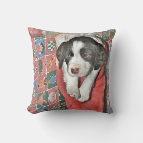 A Puppy For Christmas Throw Pillow