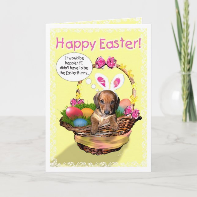 A puppy in a basket - Happy Easter! Holiday Card (Front)