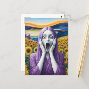 A Purple Alien Woman Screaming Sunflowers Postcard