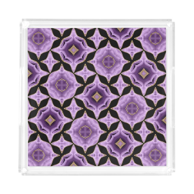 A purple amethyst gold and black abstract acrylic tray (Front)