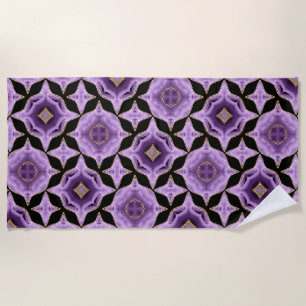 A purple amethyst gold and black abstract beach towel