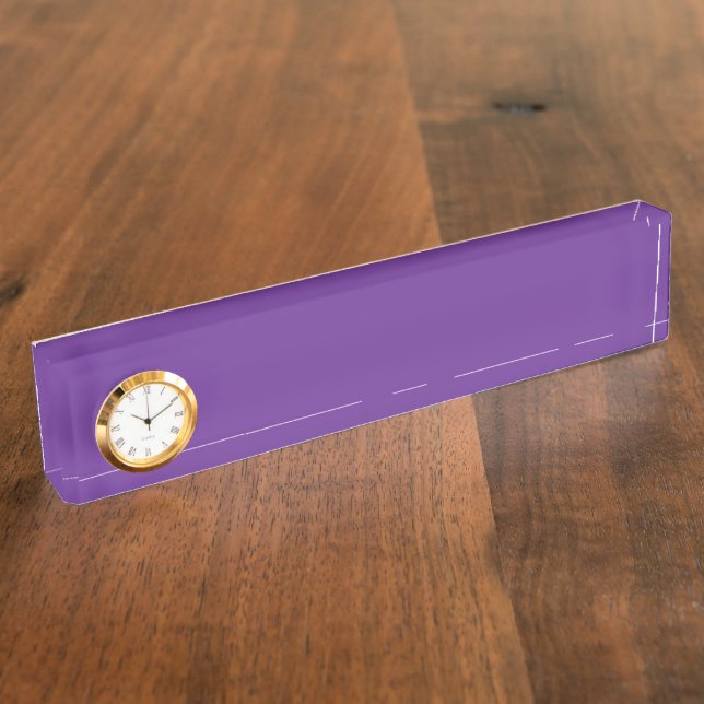 a purple background with a white border desk name plate (Side)