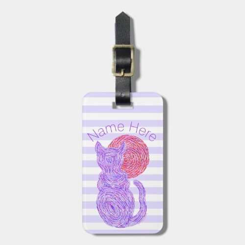 A Purple Cat And The Moon Cat Lover Kitten Feline Luggage Tag