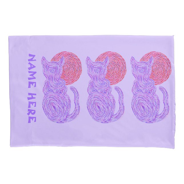A Purple Cat And The Moon Cat Lover Kitten Feline Pillow Case (Front)