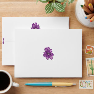 a purple flower on a white background envelope