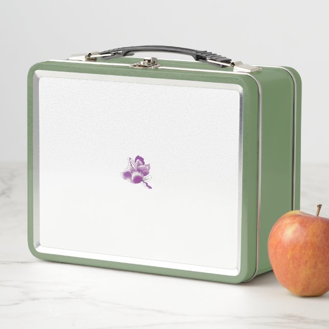 a purple flower with a white background metal lunch box (In Situ)