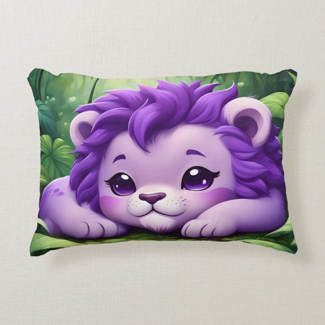 A Purple Lion Cub in the Jungle Accent Pillow (Front)