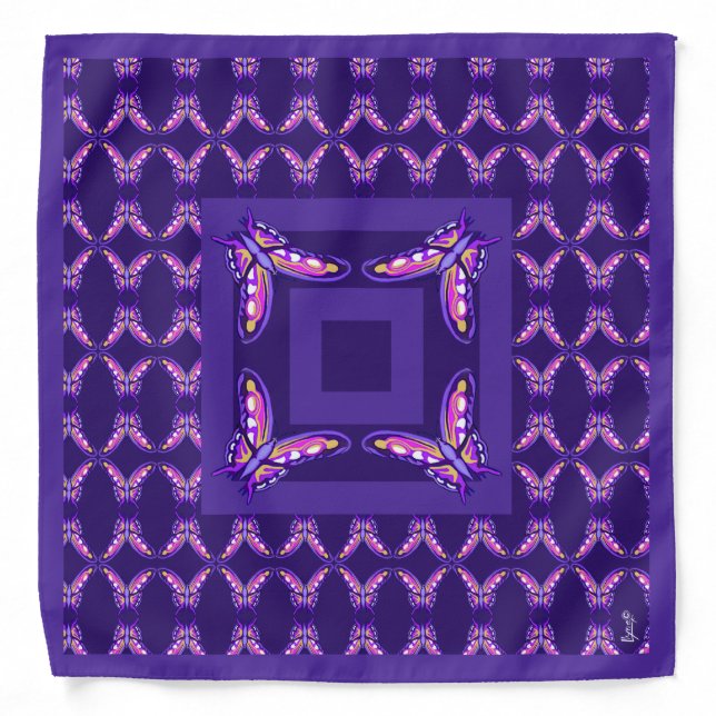 A purple paradise daisy/butterfly bandana (Front)