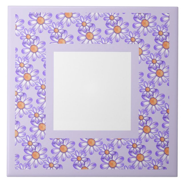 A purple paradise daisy/butterfly ceramic tile (Front)