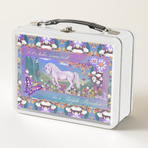 A purple paradise metal lunch box